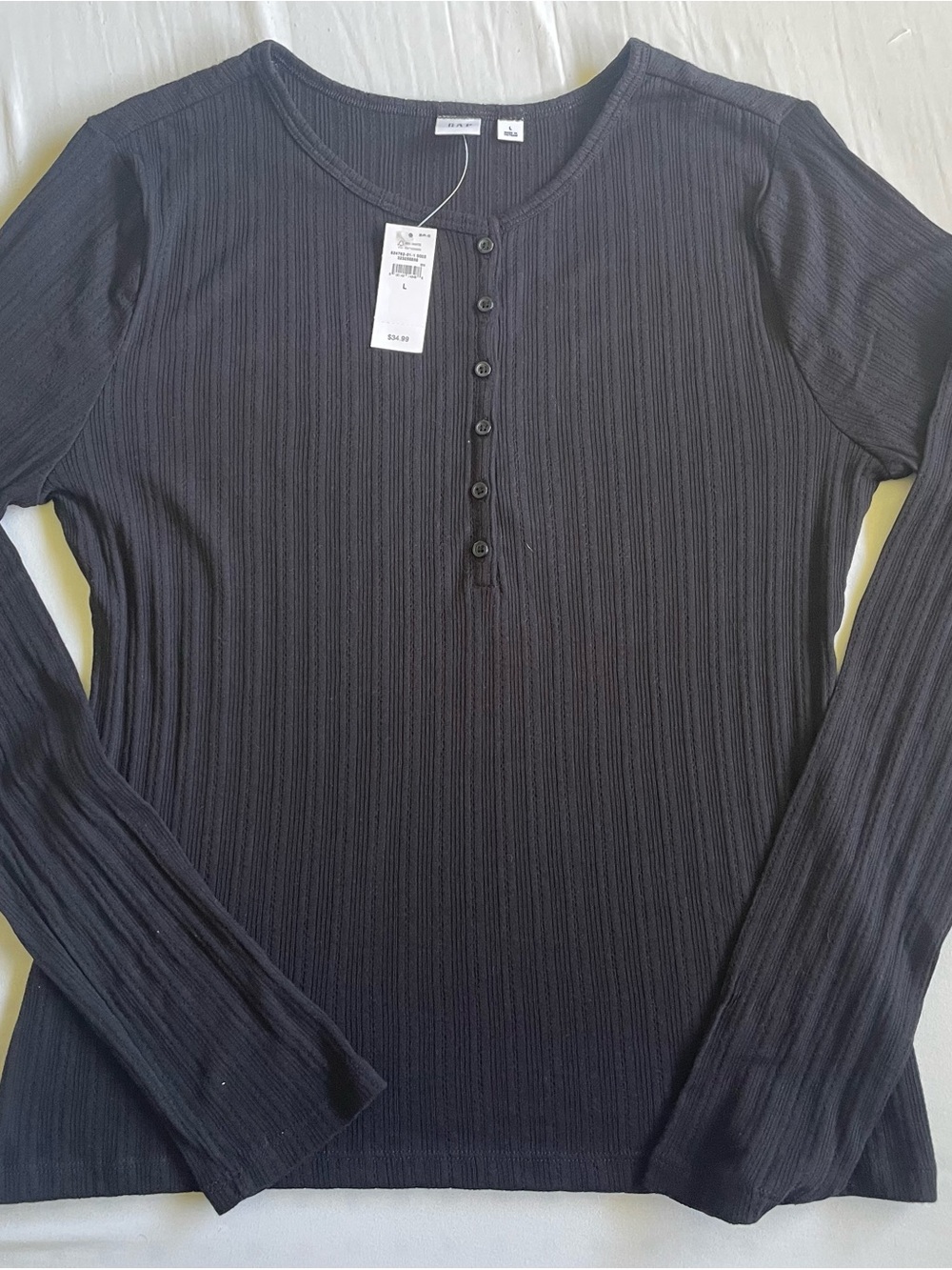 Gap Women’s Long Sleeve Ribbed Henley Size L Black